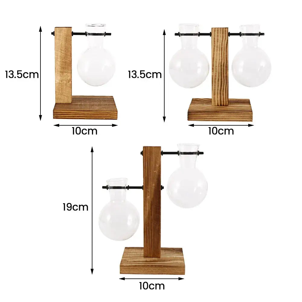 Modern five piece glass bulb vase with wooden stand living room decor