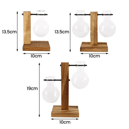 Modern five piece glass bulb vase with wooden stand living room decor