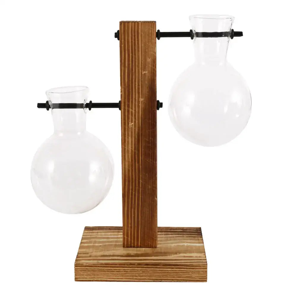 Modern five piece glass bulb vase with wooden stand living room decor