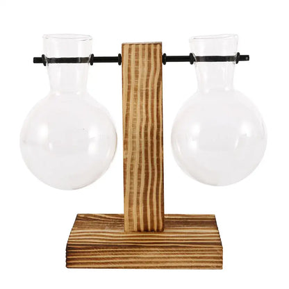 Modern five piece glass bulb vase with wooden stand living room decor