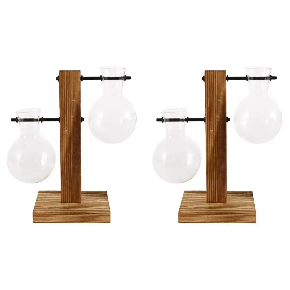 Modern five piece glass bulb vase with wooden stand living room decor