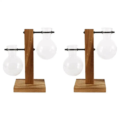 Modern five piece glass bulb vase with wooden stand living room decor