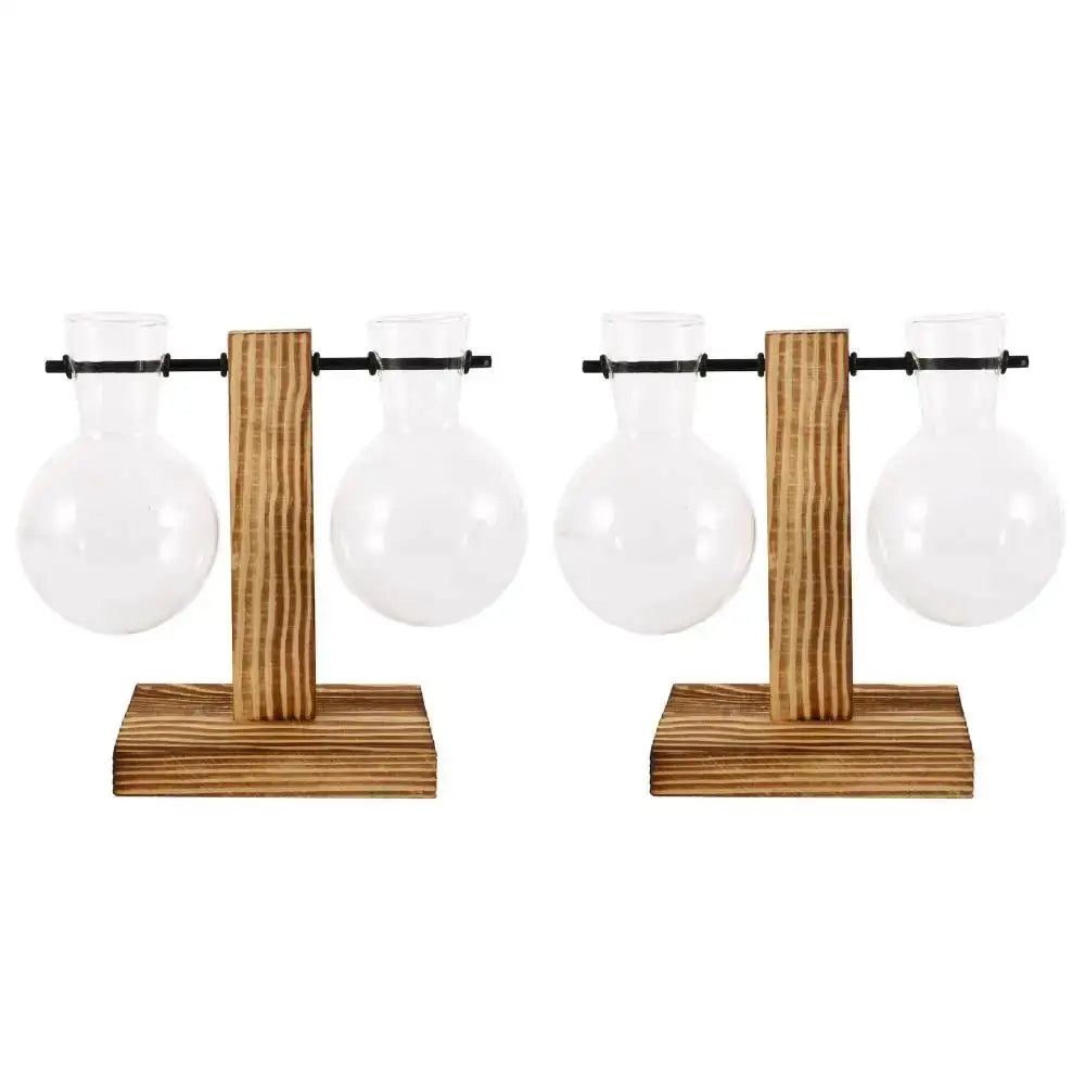 Modern five piece glass bulb vase with wooden stand living room decor
