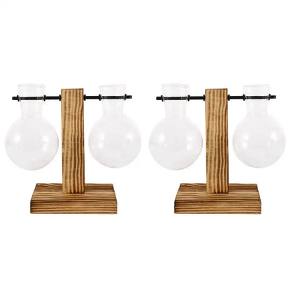 Modern five piece glass bulb vase with wooden stand living room decor