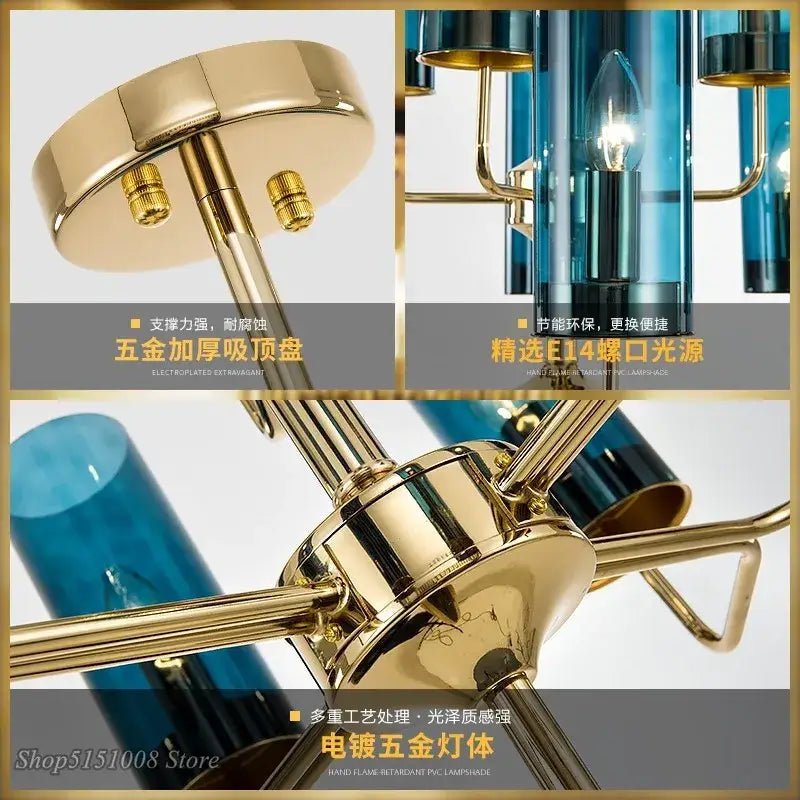 glass chandelier blue and gold luxury dining room light
