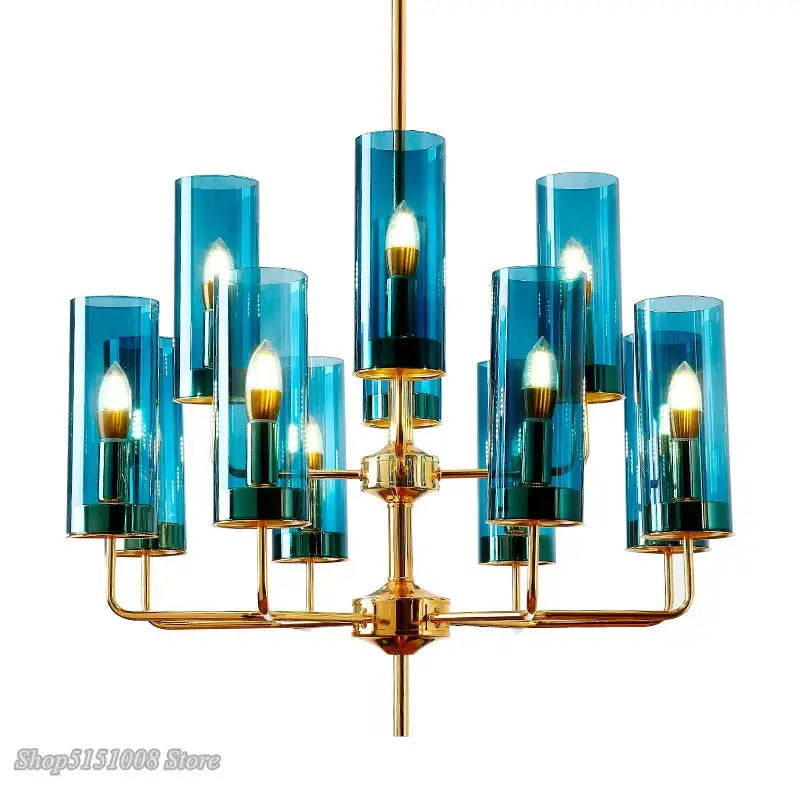 glass chandelier blue and gold luxury dining room light