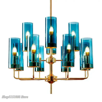 glass chandelier blue and gold luxury dining room light
