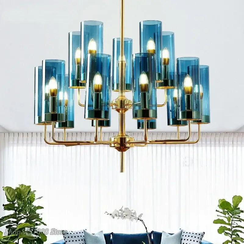 glass chandelier blue and gold luxury dining room light