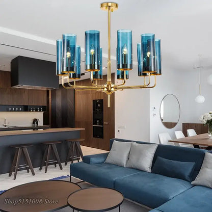 glass chandelier blue and gold luxury dining room light
