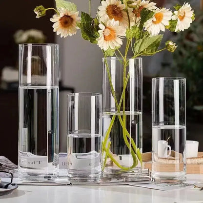 Modern ribbed clear glass flower vase desktop living room planter