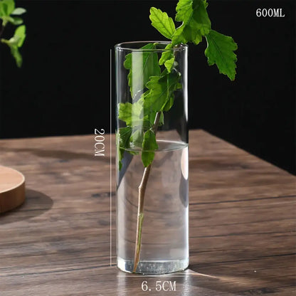 Modern ribbed clear glass flower vase desktop living room planter