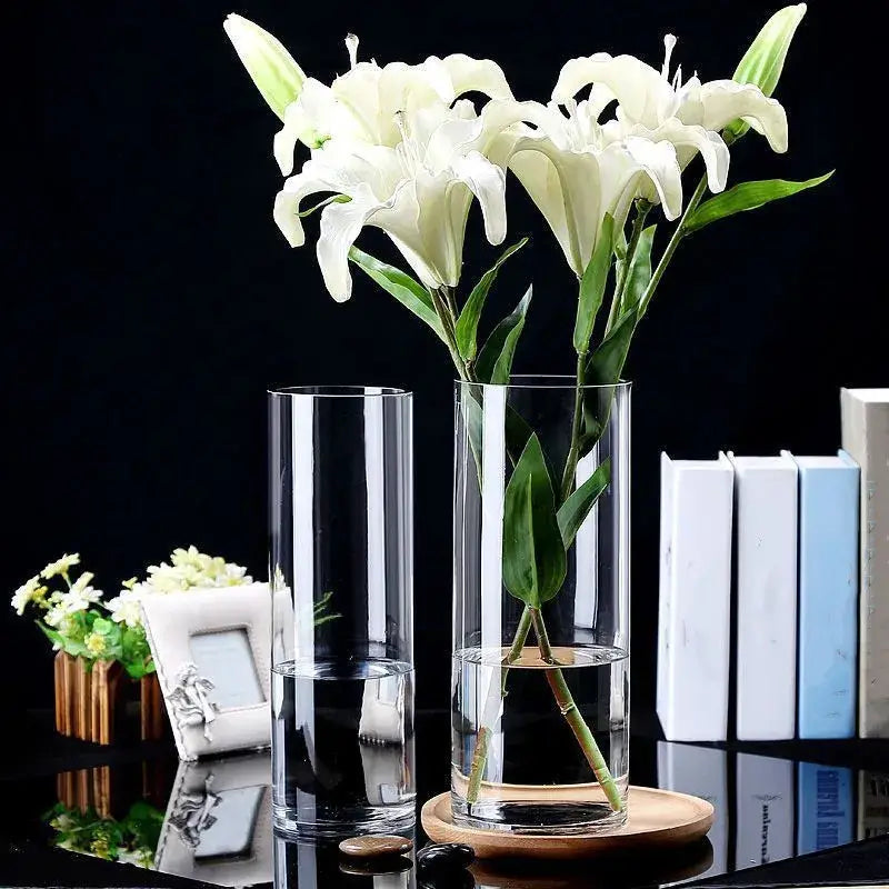 Modern ribbed clear glass flower vase desktop living room planter