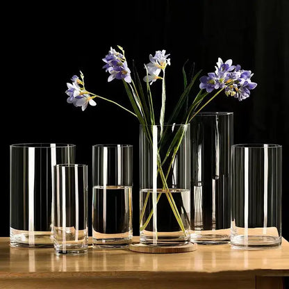 Modern ribbed clear glass flower vase desktop living room planter