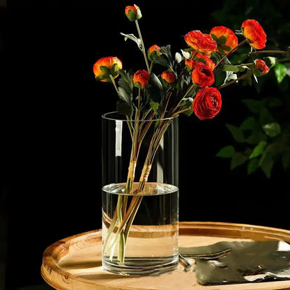 Modern ribbed clear glass flower vase desktop living room planter