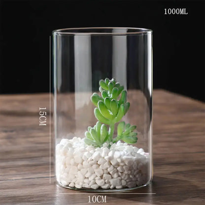 Modern ribbed clear glass flower vase desktop living room planter