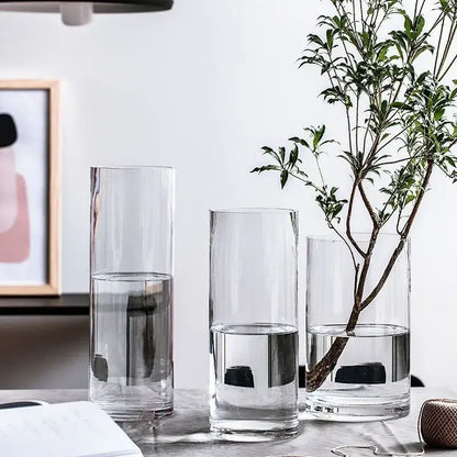 Modern ribbed clear glass flower vase desktop living room planter