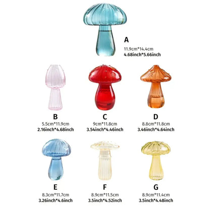 Colorful glass mushroom hydroponic planter set for garden and home