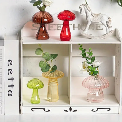 Colorful glass mushroom hydroponic planter set for garden and home