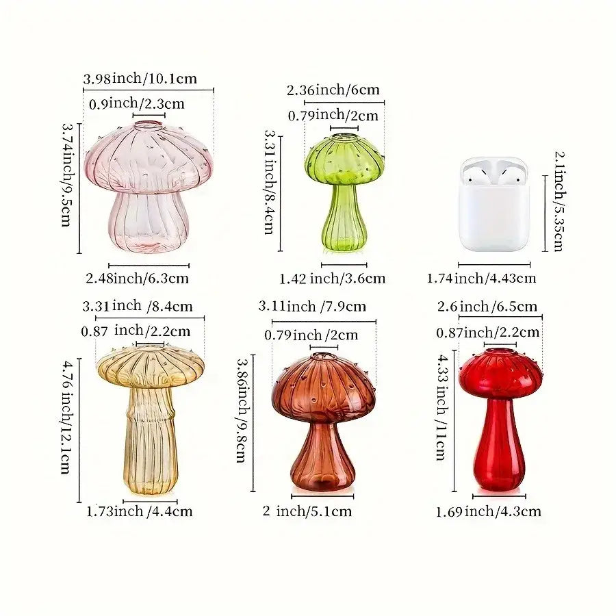 Colorful glass mushroom hydroponic planter set for garden and home