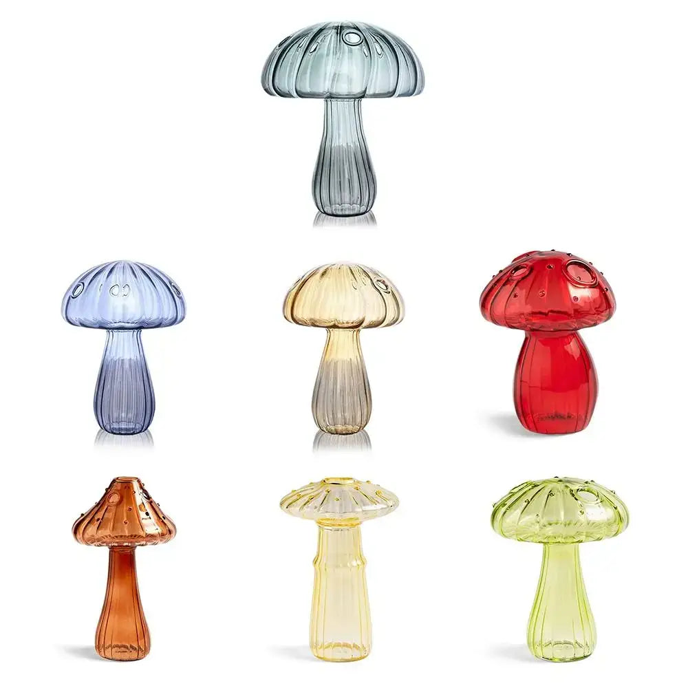 Colorful translucent glass mushroom shaped vase set living room decor
