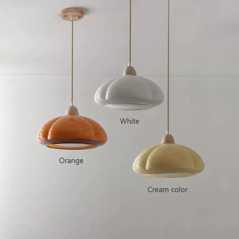 Off white & amber segmented glass pendant lamps dining room