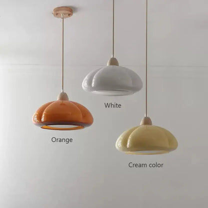 Off white & amber segmented glass pendant lamps dining room