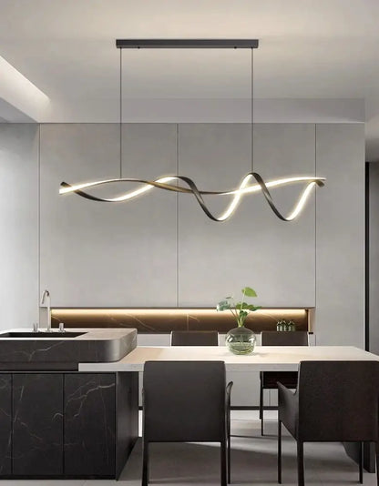 Modern black & gold wave led glass pendant light dining room