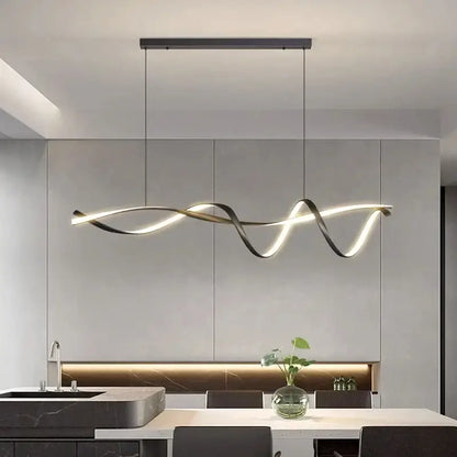 Modern black & gold wave led glass pendant light dining room