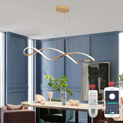 Modern black & gold wave led glass pendant light dining room