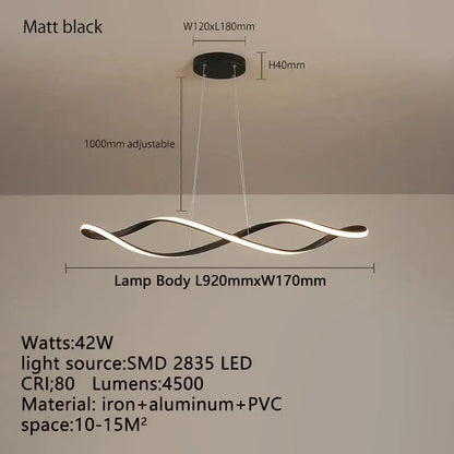 Modern black & gold wave led glass pendant light dining room