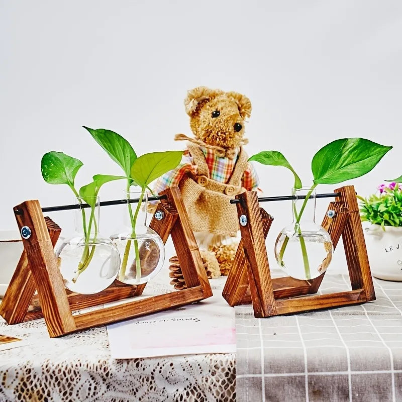 DecorBites™ Glass Planter Propagation Station with Wooden Rack