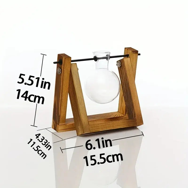 Triangular wood and glass planter propagation station for living room