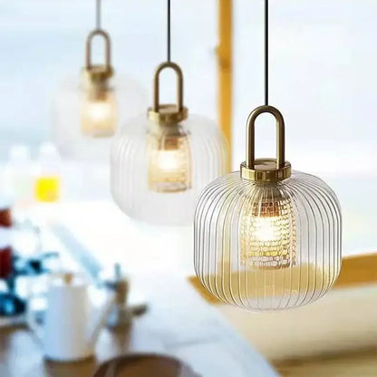 glass stripe brass pendant light for dining room