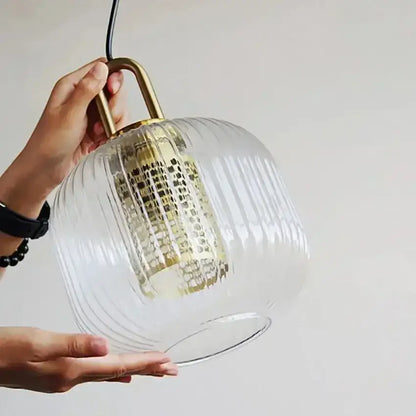 glass stripe brass pendant light for dining room