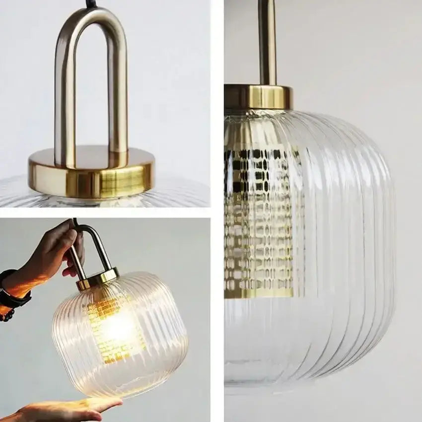 glass stripe brass pendant light for dining room