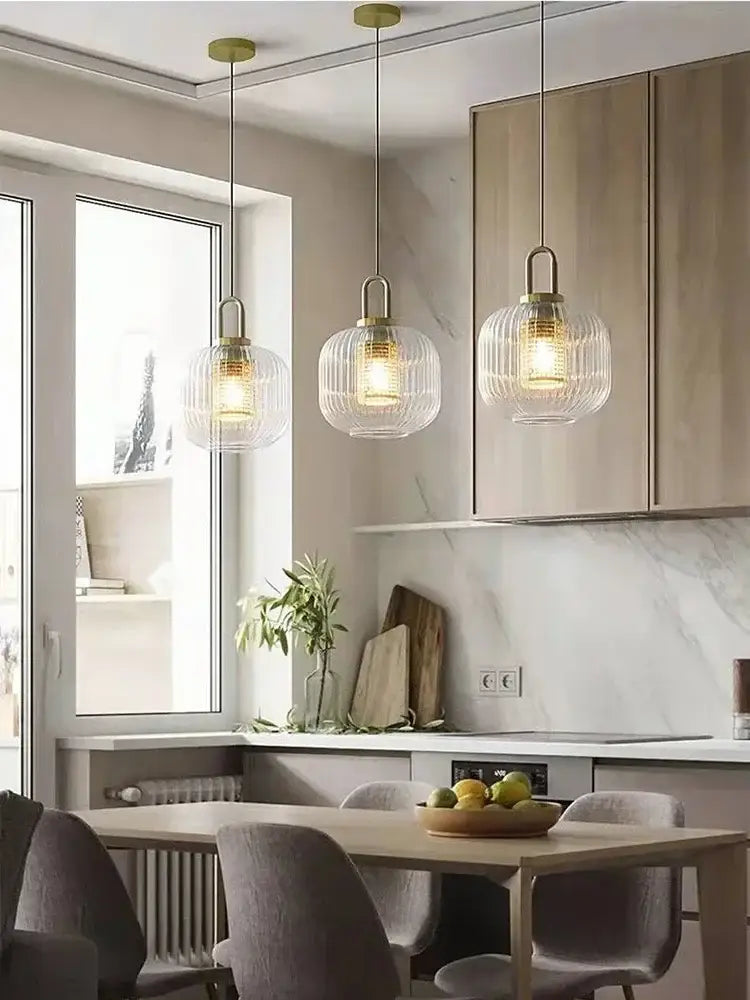 glass stripe brass pendant light for dining room