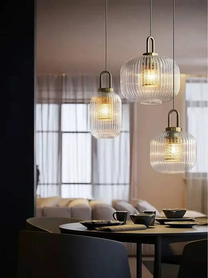 glass stripe brass pendant light for dining room