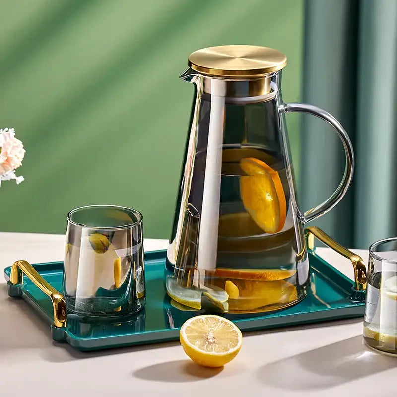 Modern gold and clear glass water kettle set kitchen tea jug