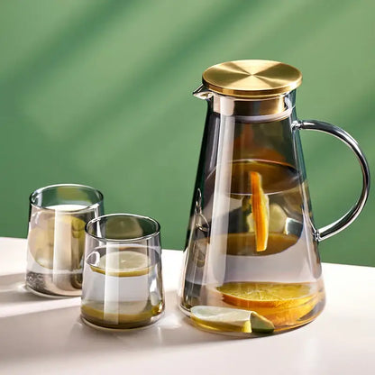 Modern gold and clear glass water kettle set kitchen tea jug