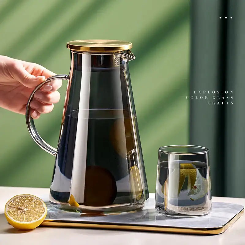 Modern gold and clear glass water kettle set kitchen tea jug