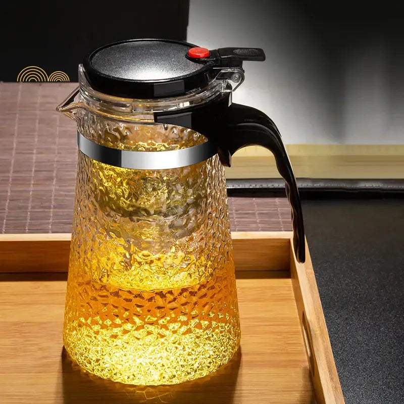 Hammered textured glass tea maker kitchen teapot with black handle