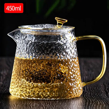 Hammered glass tea pot set with gold handle for dining room kitchen