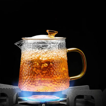 Hammered glass tea pot set with gold handle for dining room kitchen