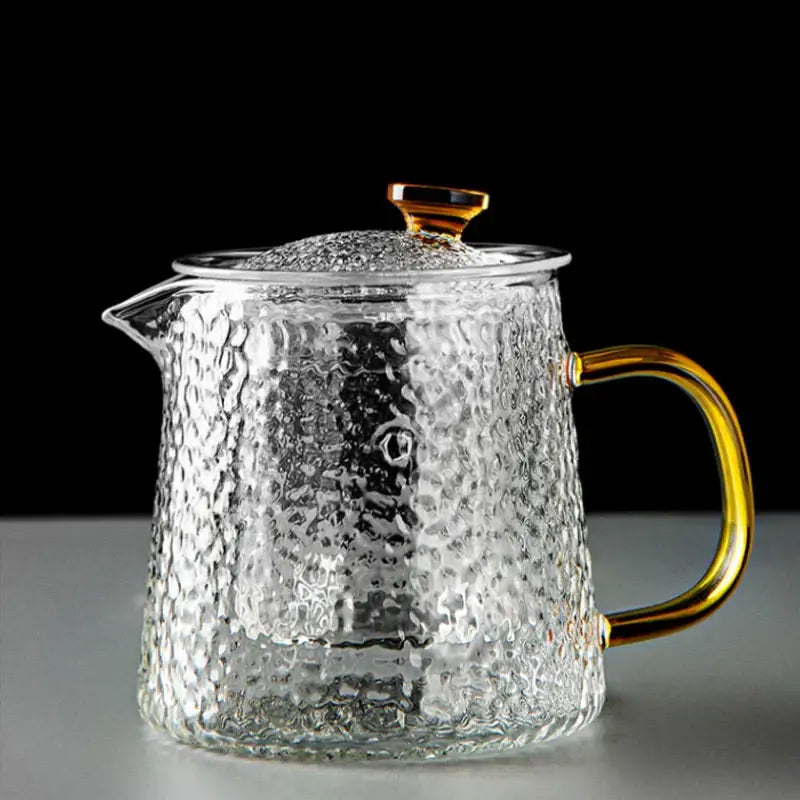 Hammered glass tea pot set with gold handle for dining room kitchen