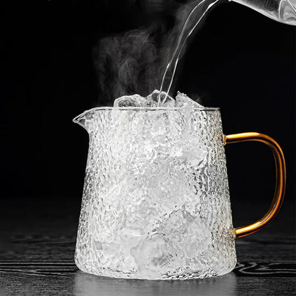 Hammered glass tea pot set with gold handle for dining room kitchen