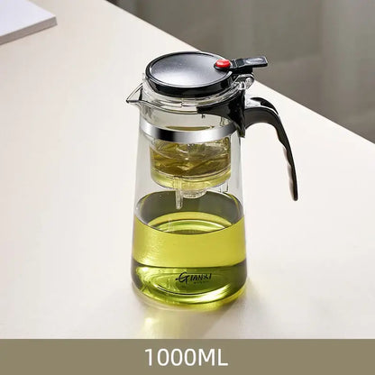 Modern glass tea pot with infuser – kitchen black & silver set