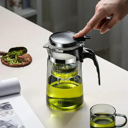 Modern glass tea pot with infuser – kitchen black & silver set