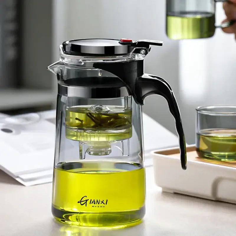 Modern glass tea pot with infuser – kitchen black & silver set