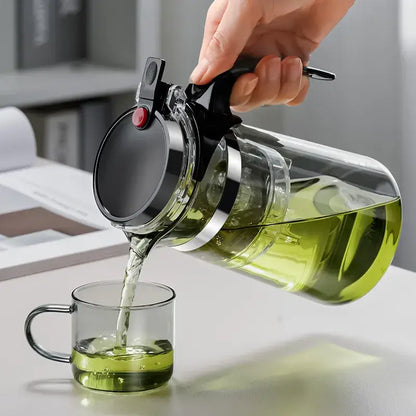 Modern glass tea pot with infuser – kitchen black & silver set