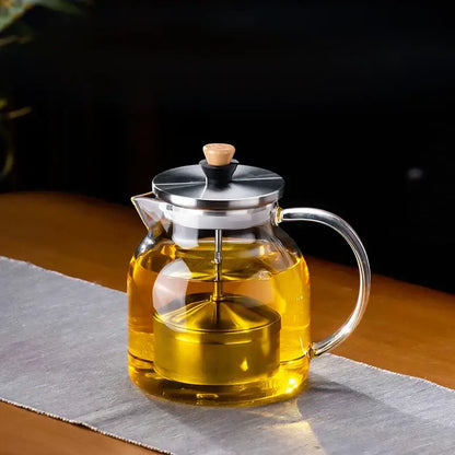 Modern glass tea pot with wood handle kitchen infuser kettle